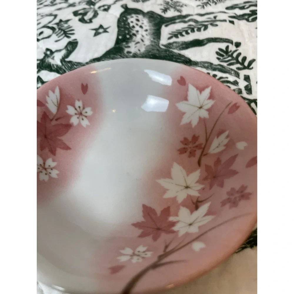 Vintage made in Japan Cherry Blossom Dish Plate Set For‎ 2 Blue & Pink Bamboo